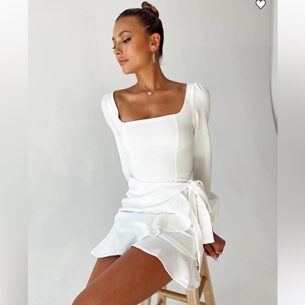 Princess Polly The Villa White Mini White Bridal Wrap Dress 4 Bride